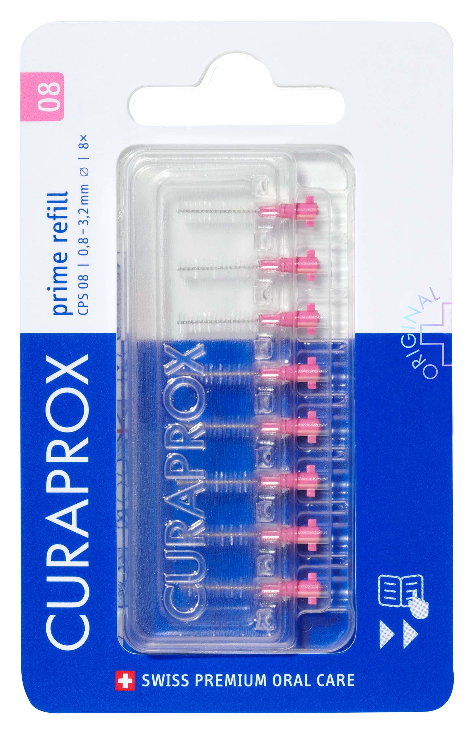 CURAPROX CPS 08 prime refill Interdentalbürste<br>8 Stück, pink