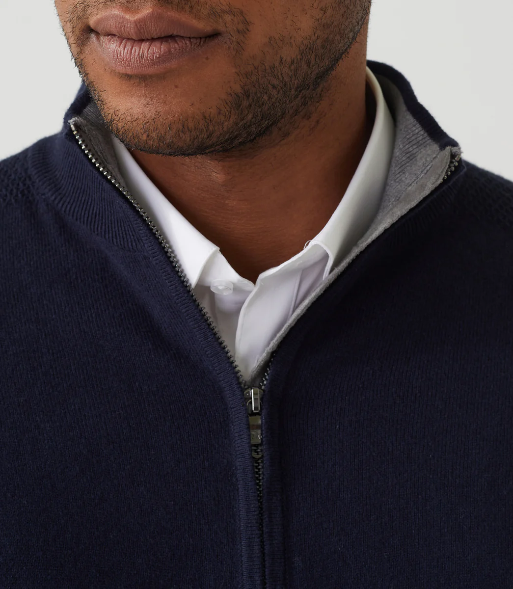 Pull gilet full zippé cachemire marine 