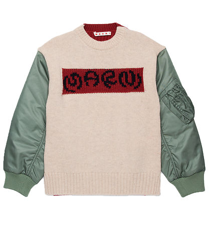 Marni Bluse - Uld/Nylon - Beige/R?d/Army Grøn