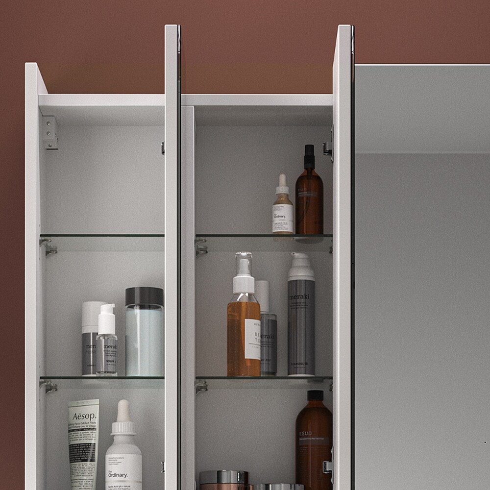 Vicco Spiegelschrank Badspiegel Wandspiegel Majest Weiß Hochglanz modern 67x68 cm Badezimmer Schrank Badschrank Badezimmermöbel Badmöbel Tür