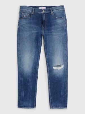 Calça jeans de cânhamo desgastada e afunilada estilo pai