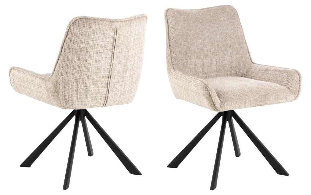 Stuhl Eddie 2 Stück, Beige<br>Esszimmerstuhl mit Chenille-Bezug