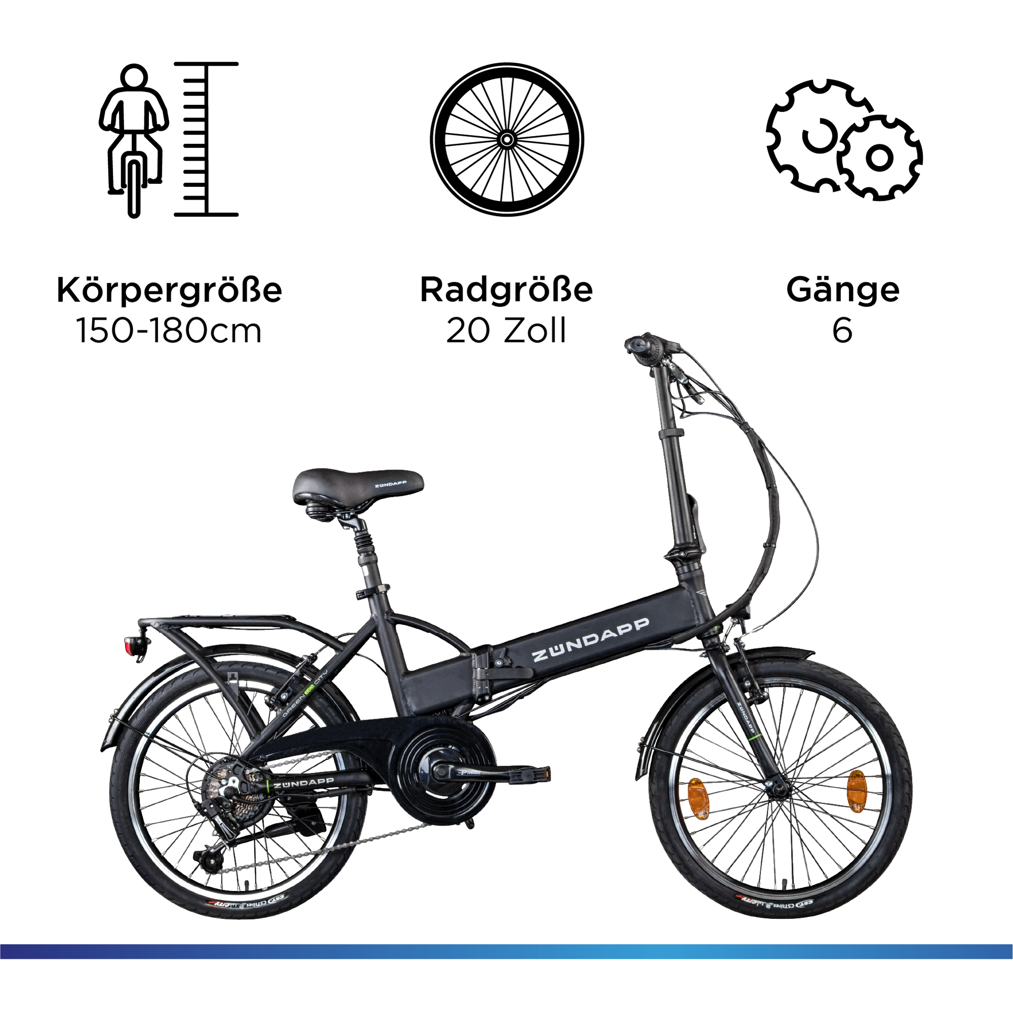 Zündapp Z101 20 Zoll Elektro Klapprad für Erwachsene 150 - 180 cm 6 Gang E Klappfahrrad E Bike Faltrad Pedelec StVZO