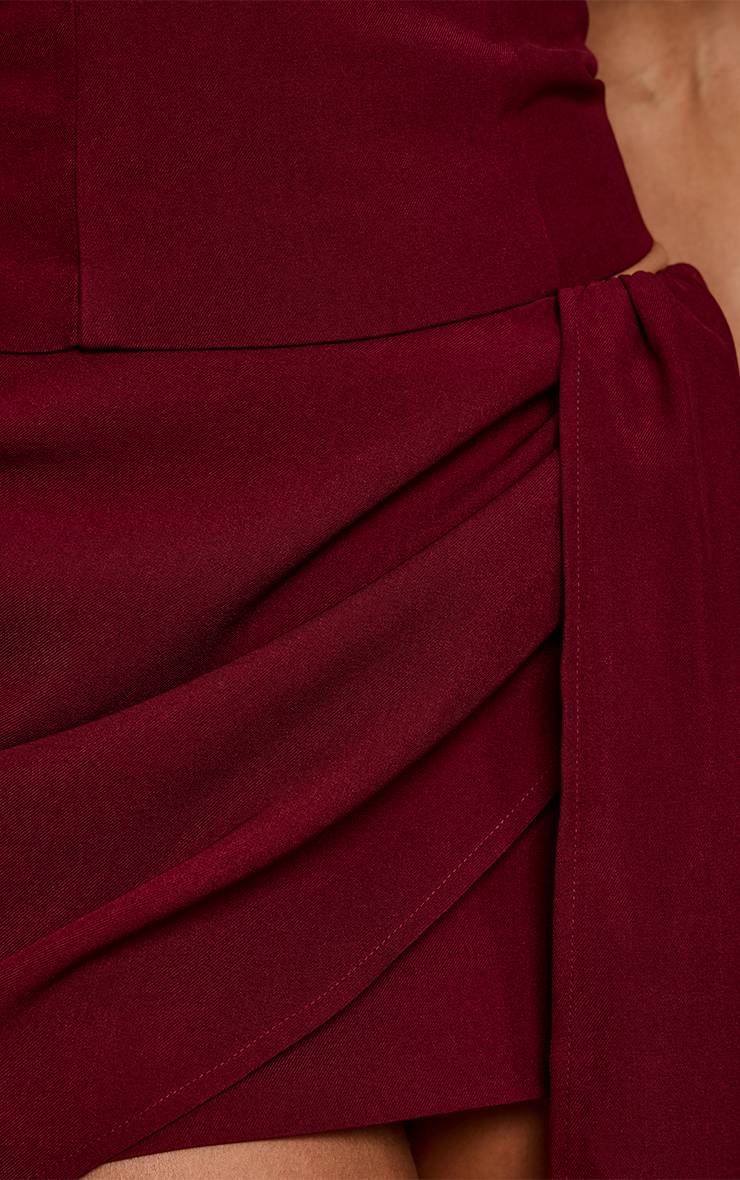 Rouge Vin Ensemble Jupe Courte Drapée Portefeuille En Tissu Tissé Ajusté