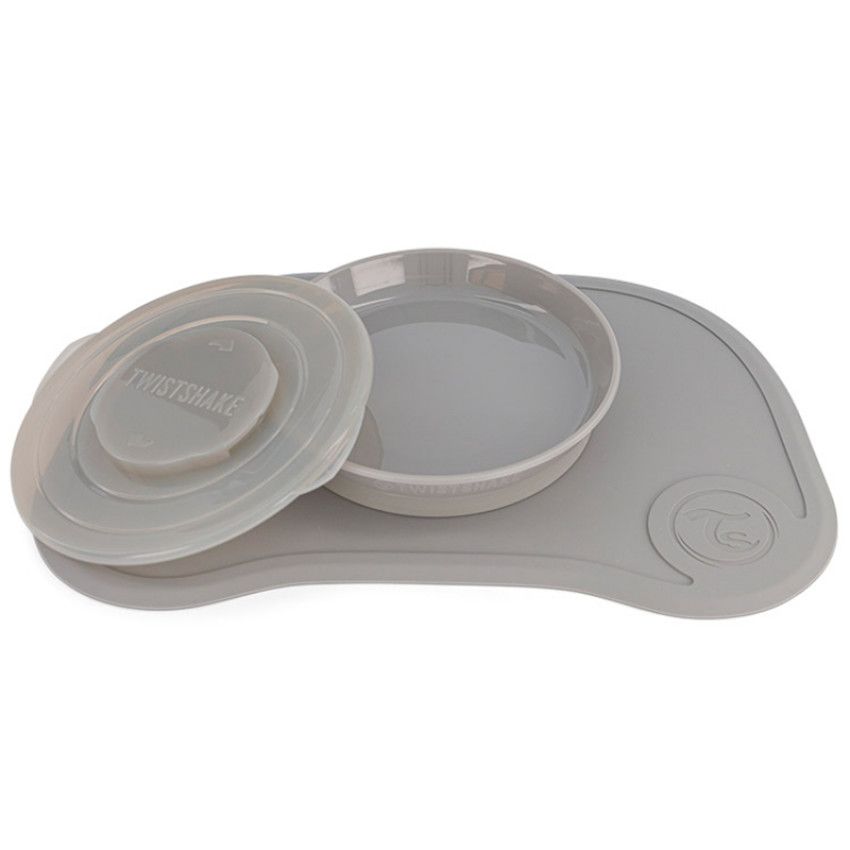 Set plateau Click Mat Mini + Assiette 6+ mois – Gris Pastel - Ecru