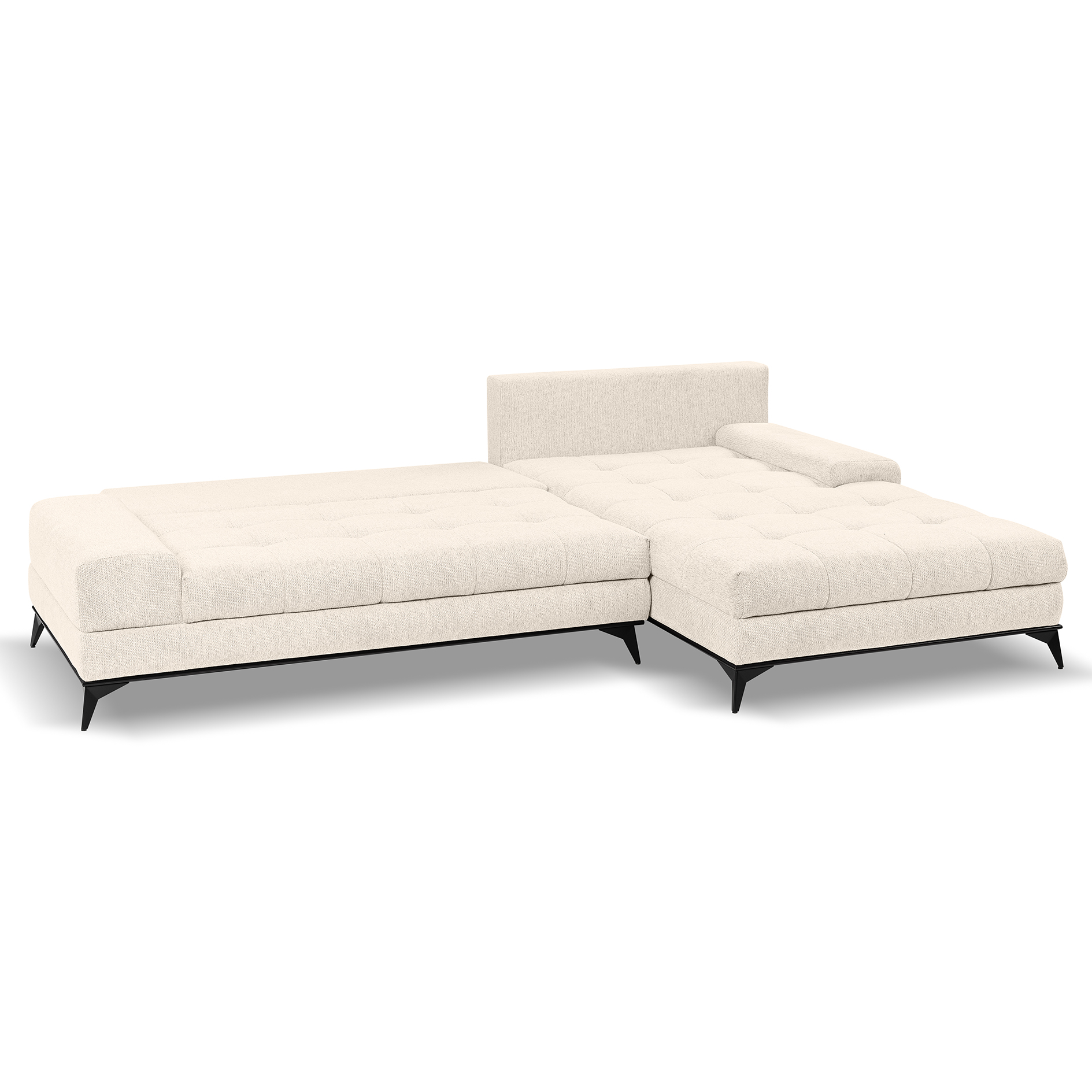 Ecksofa - beige - Liegefunktion und Staukasten - Longchair rechts