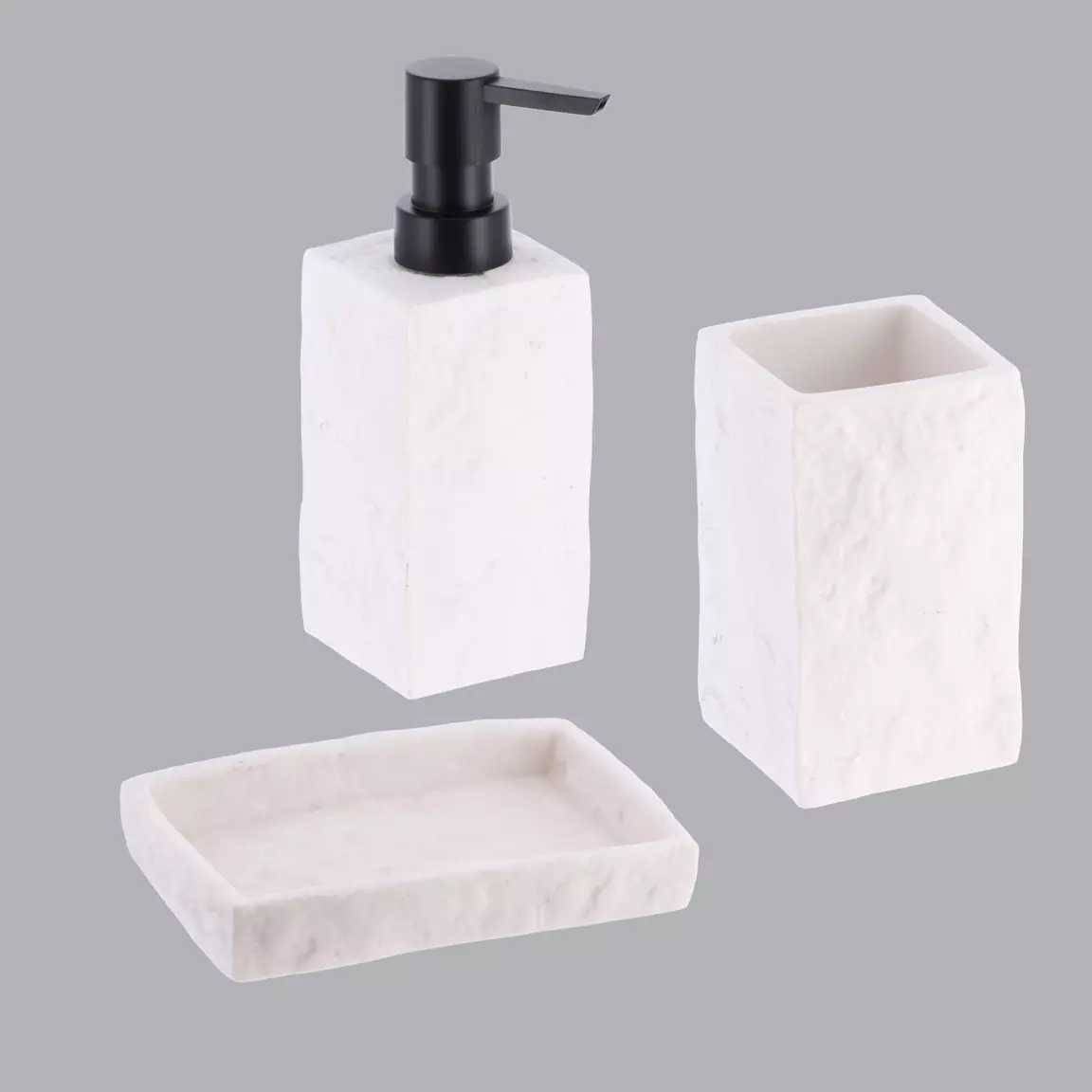 Set d'accessoires salle de bain Effet Pierre Blanc