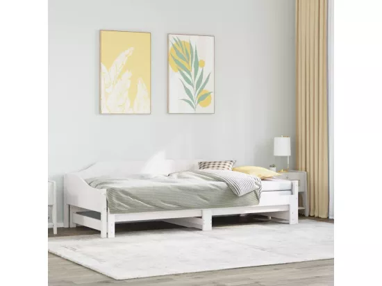 Lit de jour avec lit gigogne blanc 80x200 cm bois de pin massif