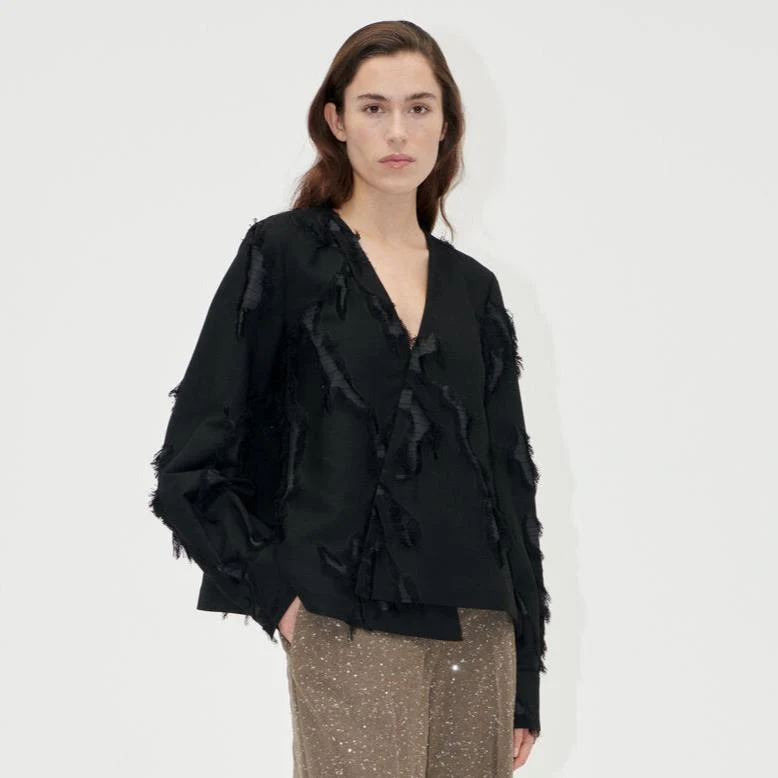 Stine Goya  V-neck langærmet bluse - sort