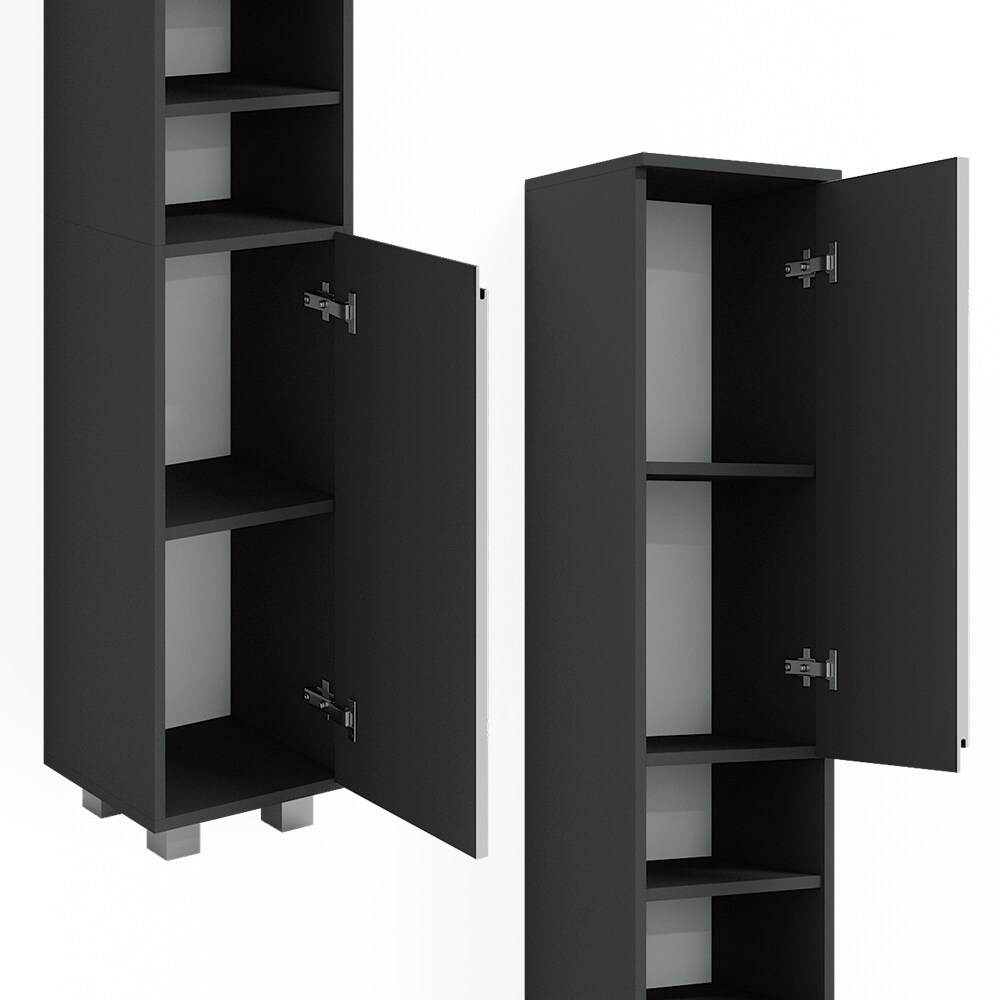 Vicco Hochschrank Badschrank Badezimmermöbel J-shape Anthrazit Weiß modern 30x190cm Badezimmer Schrank Badmöbel Schranktür Schrankfach Aufbewahrung Ablage