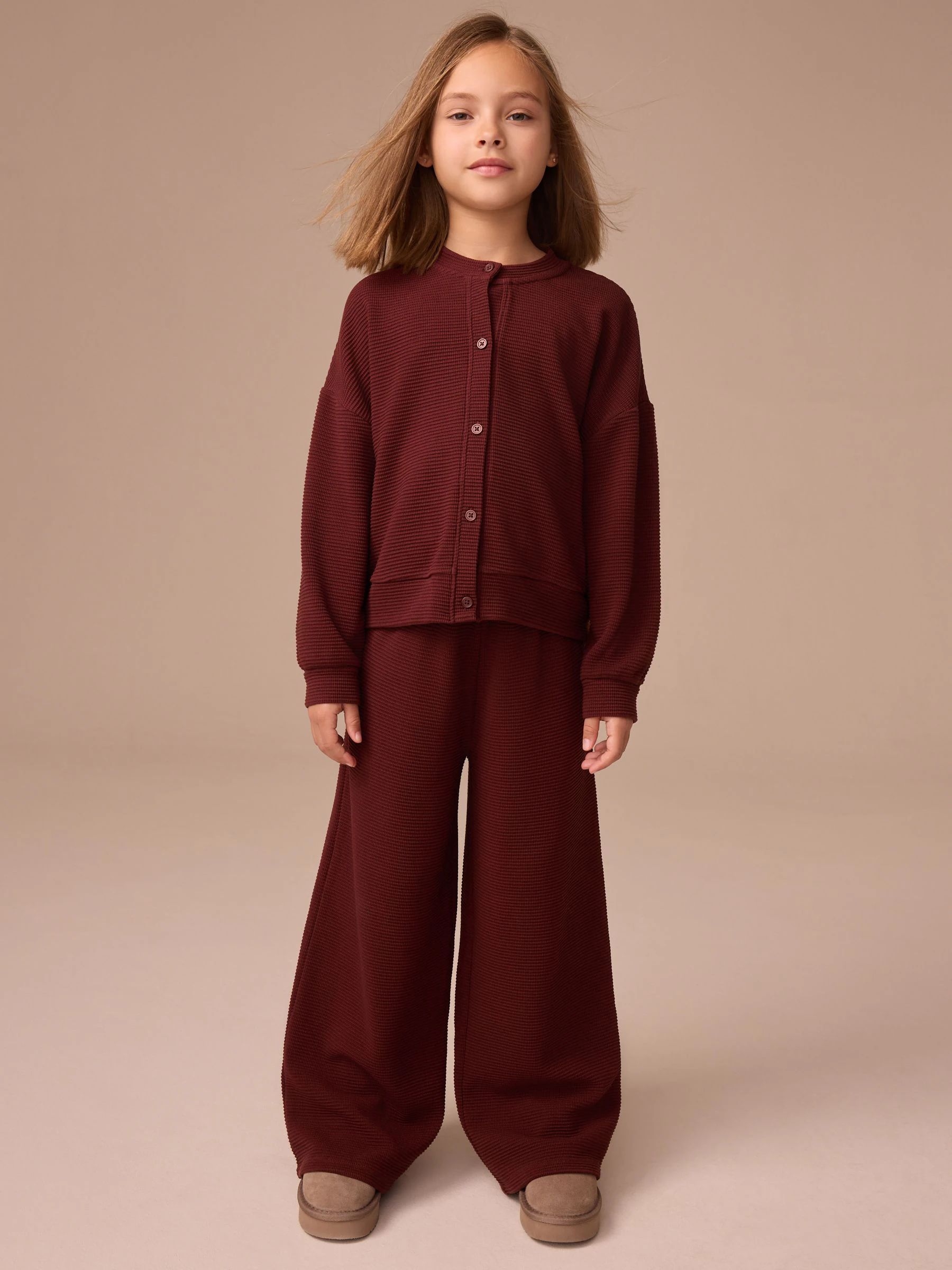 Bordeauxrood - Textured Wide Leg Cardigans Set (3-16yrs)