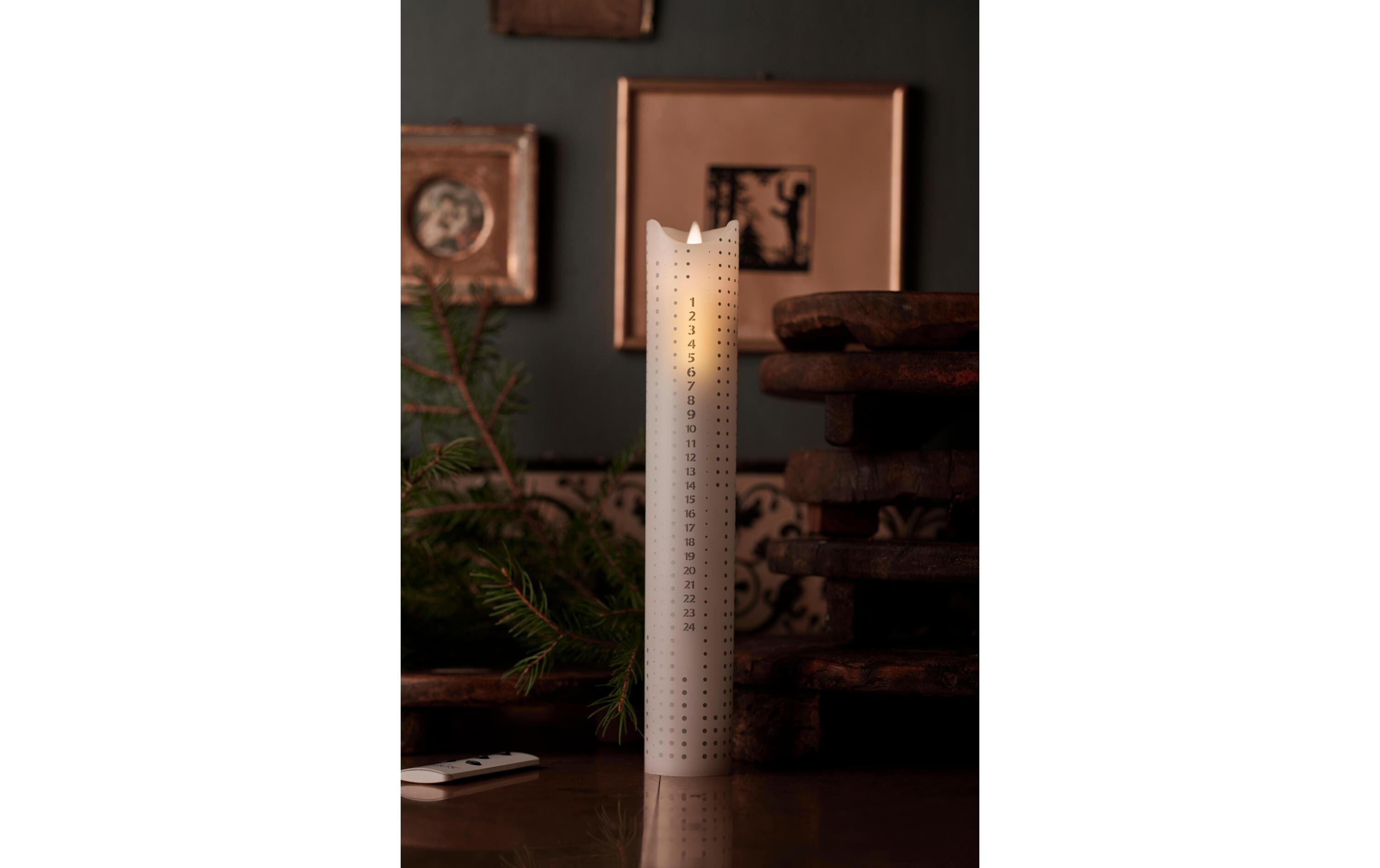 LED-Kerze Sara Adventskalender, Ø 5 x 29 cm, Silber/WeissLED Kerze Adventskalender mit silbernen Punkten