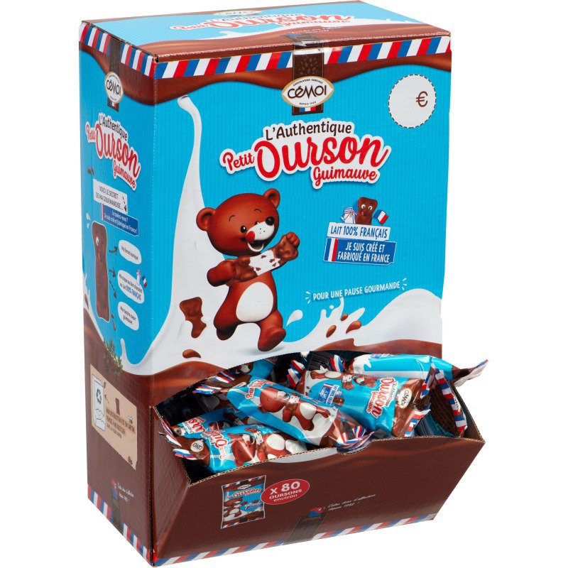 Oursons guimauve et chocolat au lait Cémoi- Boîte distributice de 920 g - 80 sachets