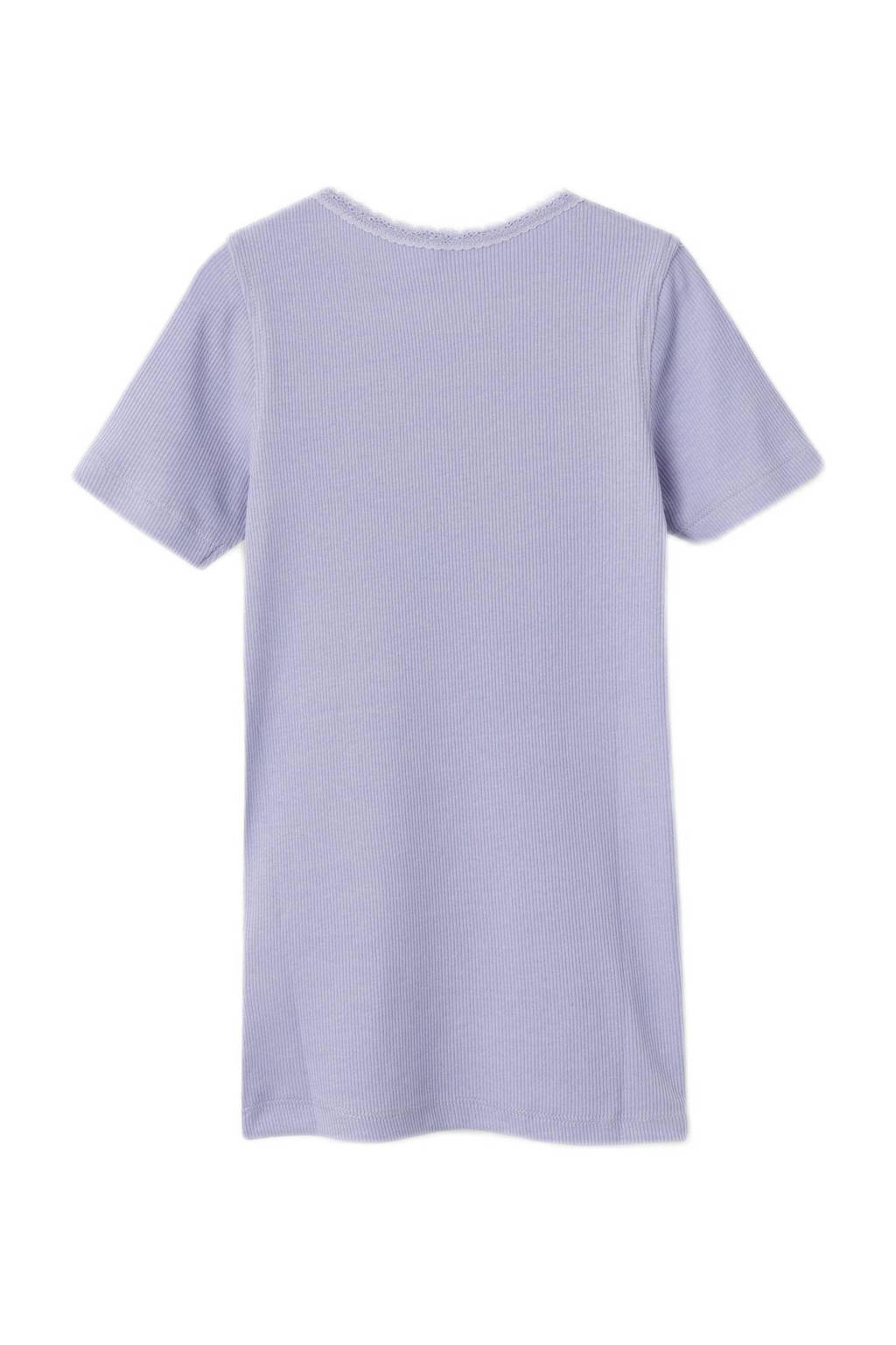 NAME IT ribgebreid T-shirt NKFKAB met kant lichtblauw