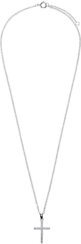 Lucardi - Ketting met Hanger Kruis - Zilverkleurig - 925 Zilver - 48 cm