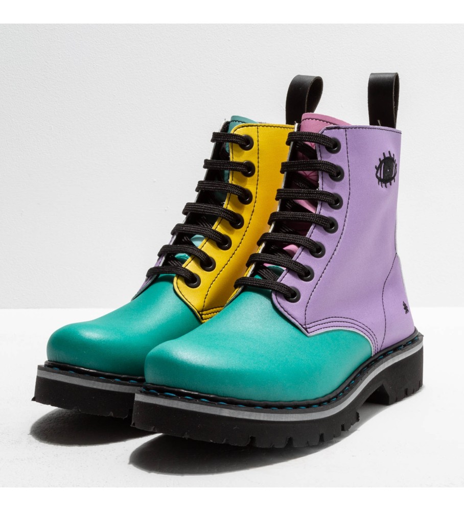 Botas de tornozelo de couro multicoloridas Art