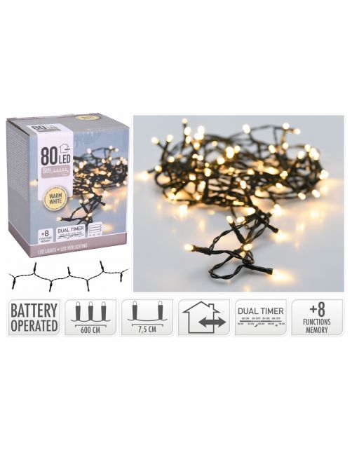 Homestyle Led Verlichting Met Dual Timer - Verlichting - 6 m Warm Wit 80 led Op Batterij