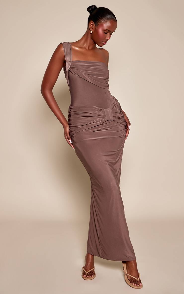 Taupe Ensemble Coordonné Jupe Maxi Froncée En Tissu Fluide