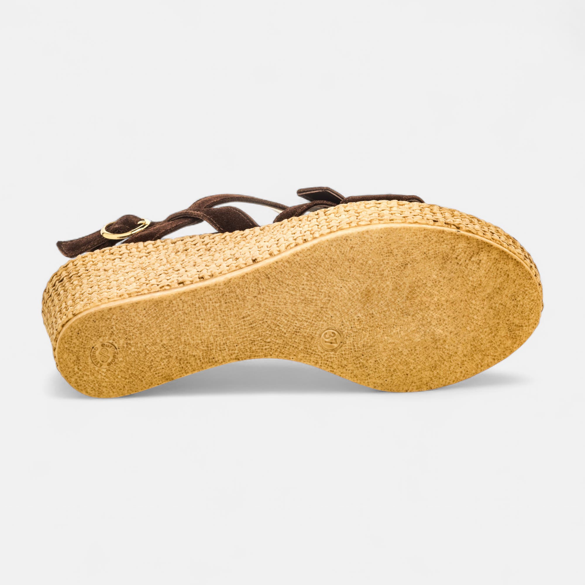 Nu-pieds à talon compensé Femme en cuir marron