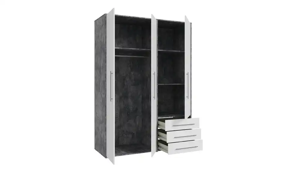 Kleiderschrank Mokkaro Betonoptik, Weiß 144,4 cm