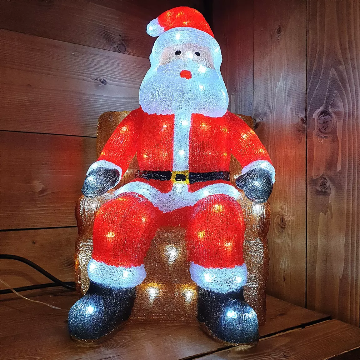 Père Noël lumineux assis 100 LED (H60 cm) Blanc froid