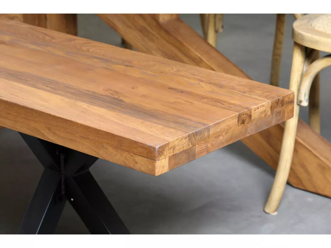 Banc de table chêne massif pieds croisés 220 cm OKA