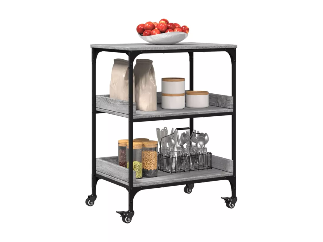 Chariot de cuisine sonoma gris 60x41x80,5 cm bois d'ingénierie