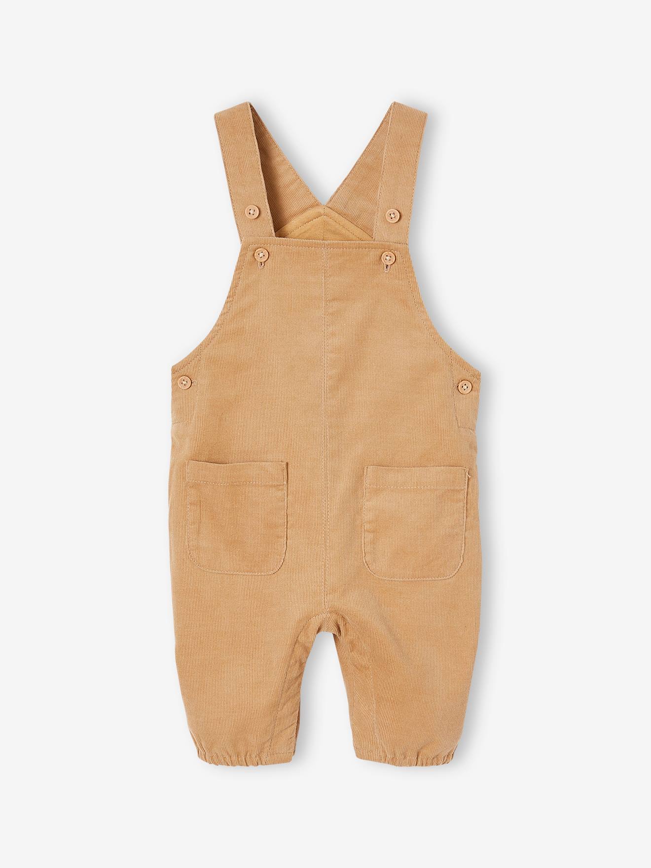 Conjunto de jardineira de veludo cotelê e camisa xadrez para bebê em marrom acinzentado