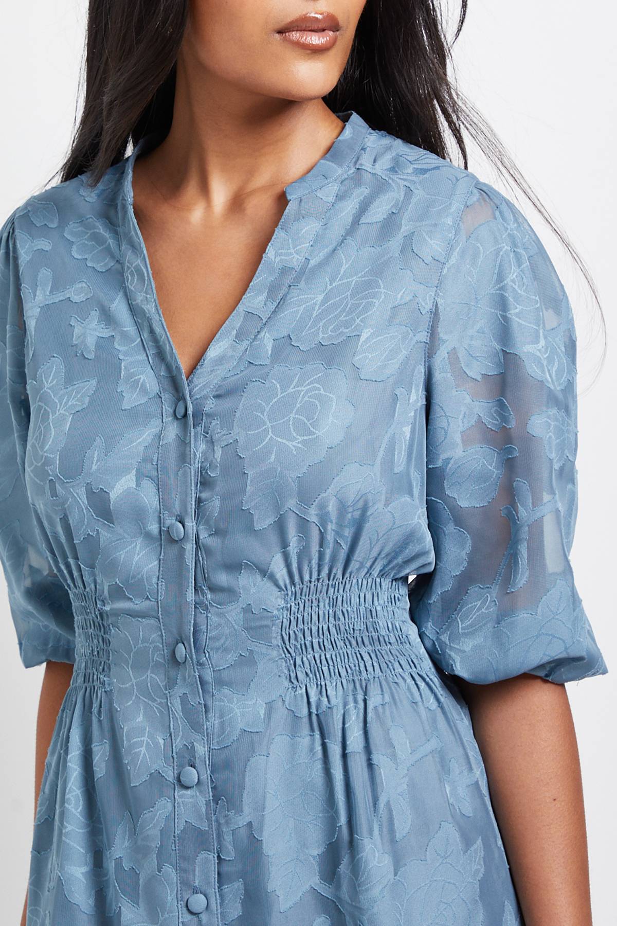 Wallis Robe Midi Boutonnée à Jacquard Floral Petite