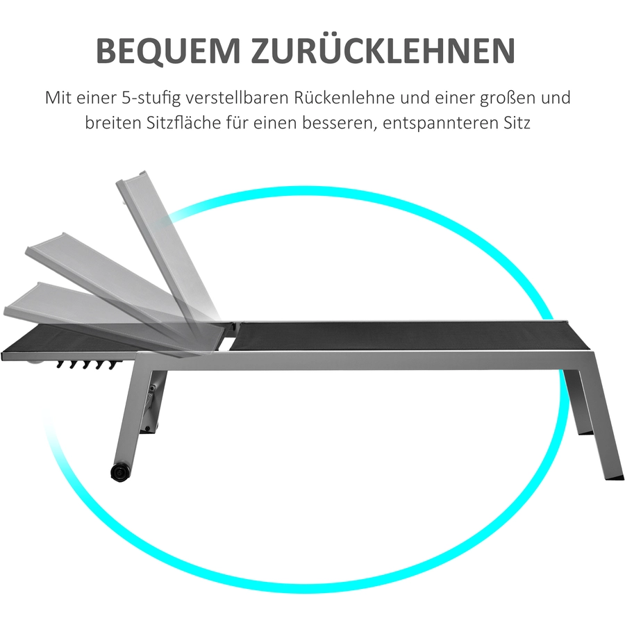 Outsunny Gartenliege mit verstellbarer Rückenlehne schwarz