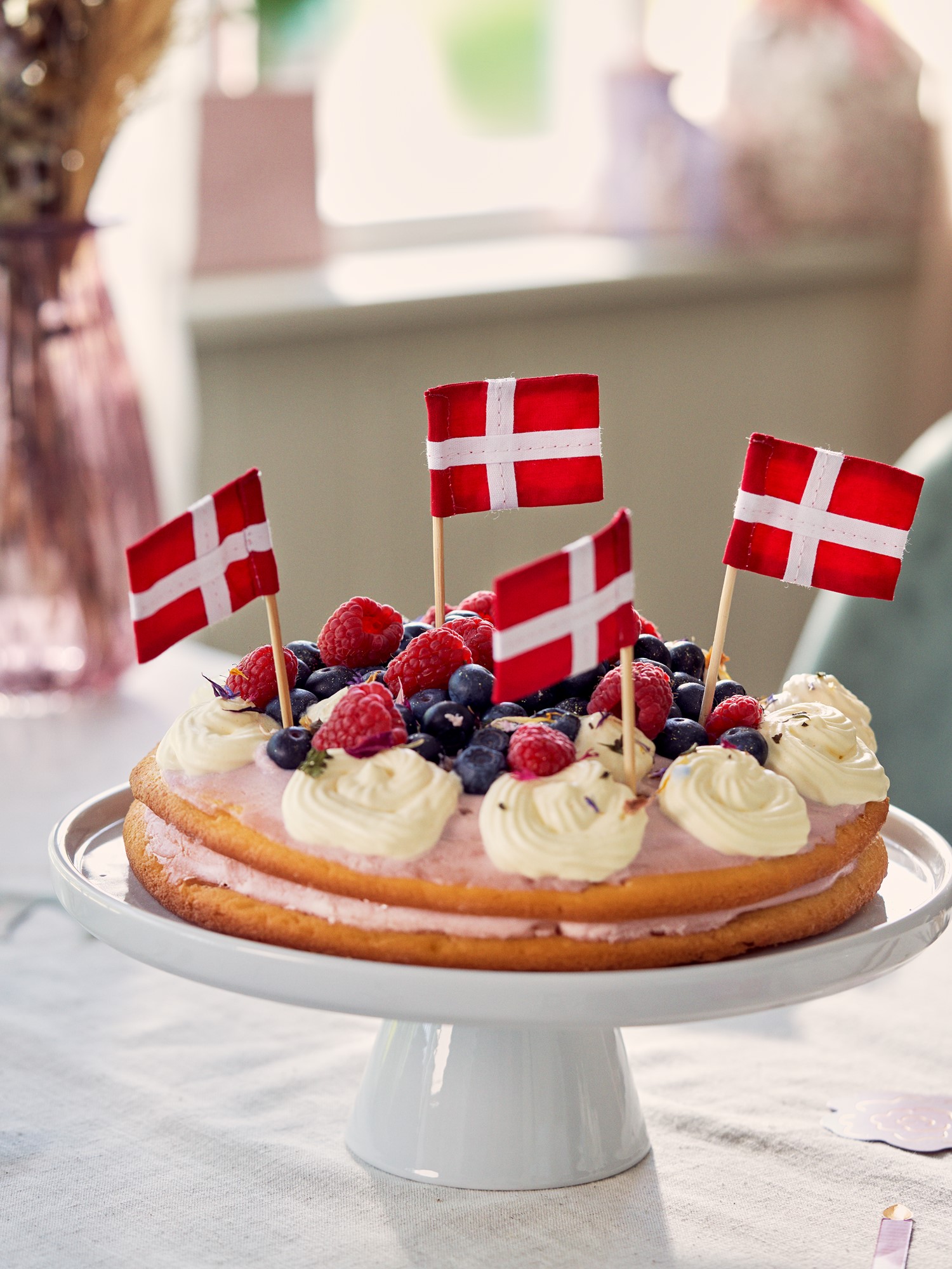 Dannebrogsflag til kage 4-pak | Bomuld/bambus. 13 x 3.5 x 5.5 cm. 4 stk.  | Red, White