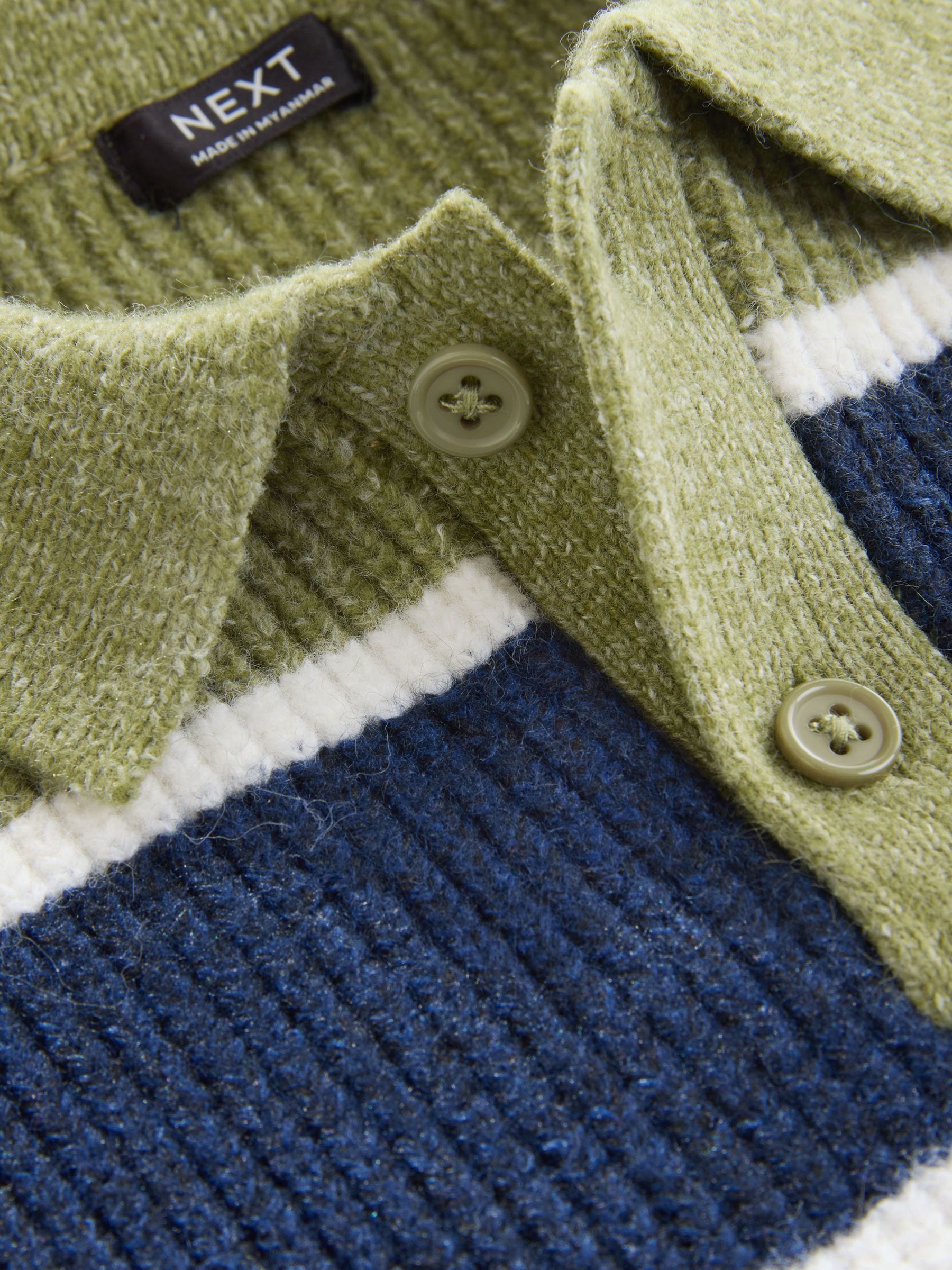 Groen/blauw - Gebreid gestreept rugbypoloshirt (3mnd-7jr)