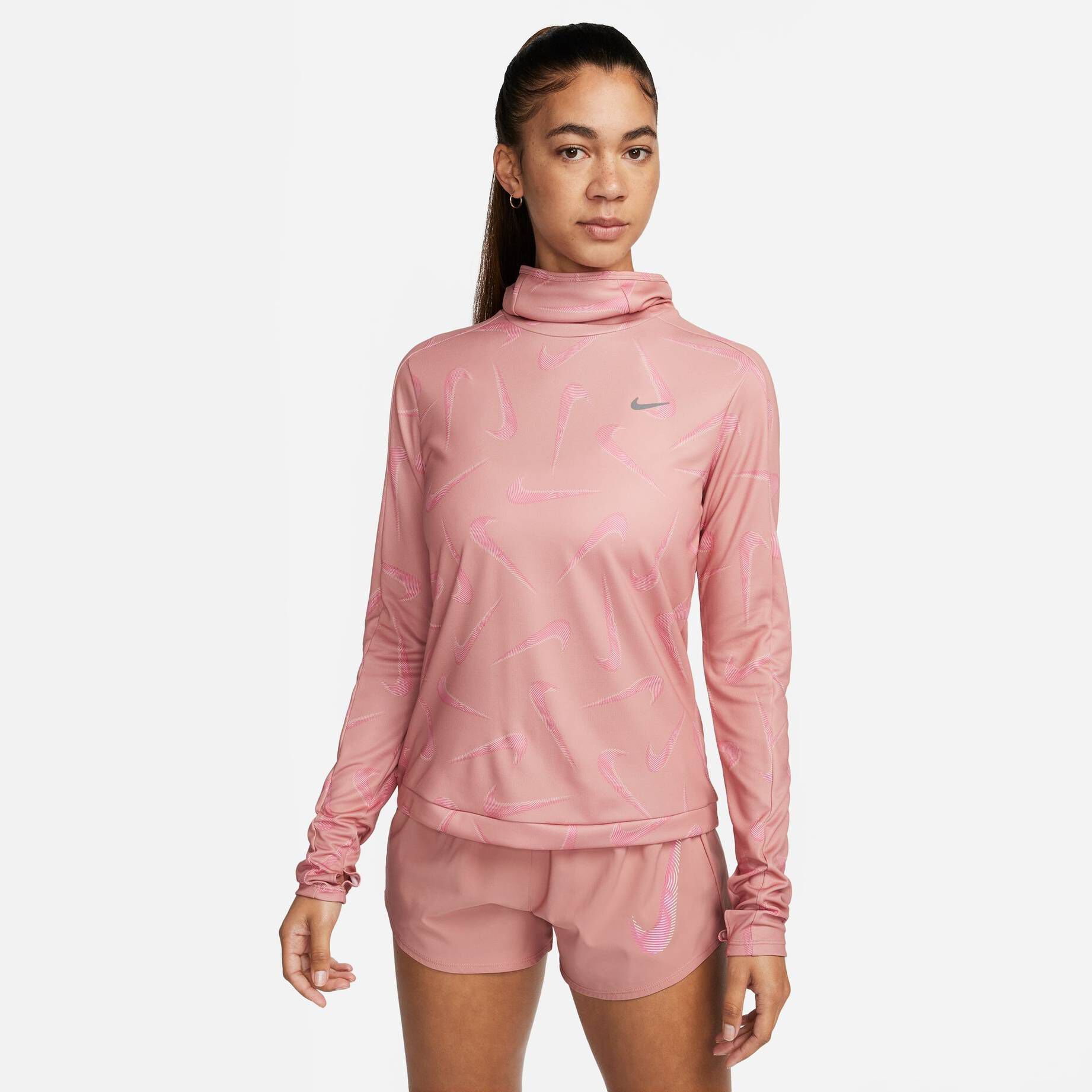 Nike| Damen Laufshirt NK DF SWMNSSH PRNT PACER HOODED Longsleeve mit Kapuze