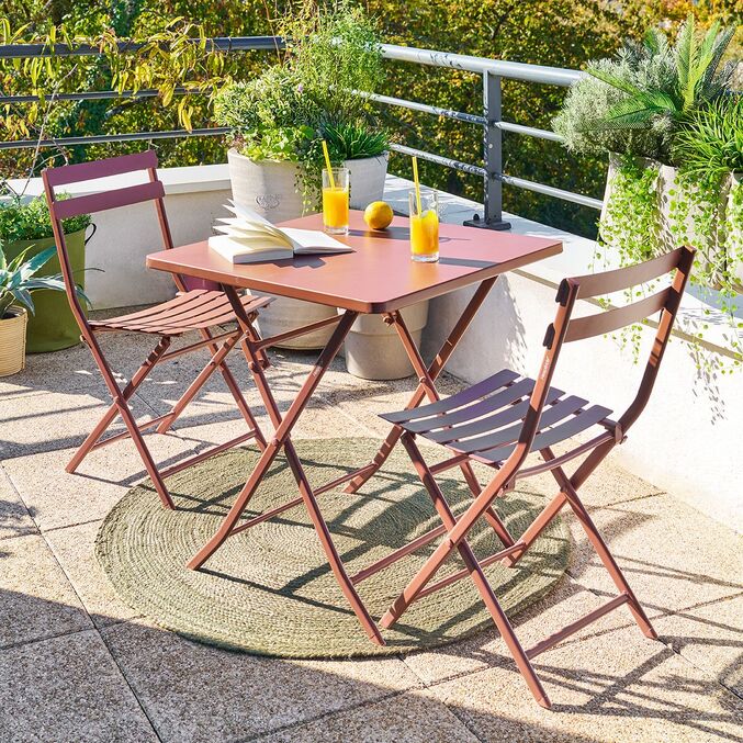 Ensemble table de jardin pliante carrée + 2 chaises GREENSBORO Acajou