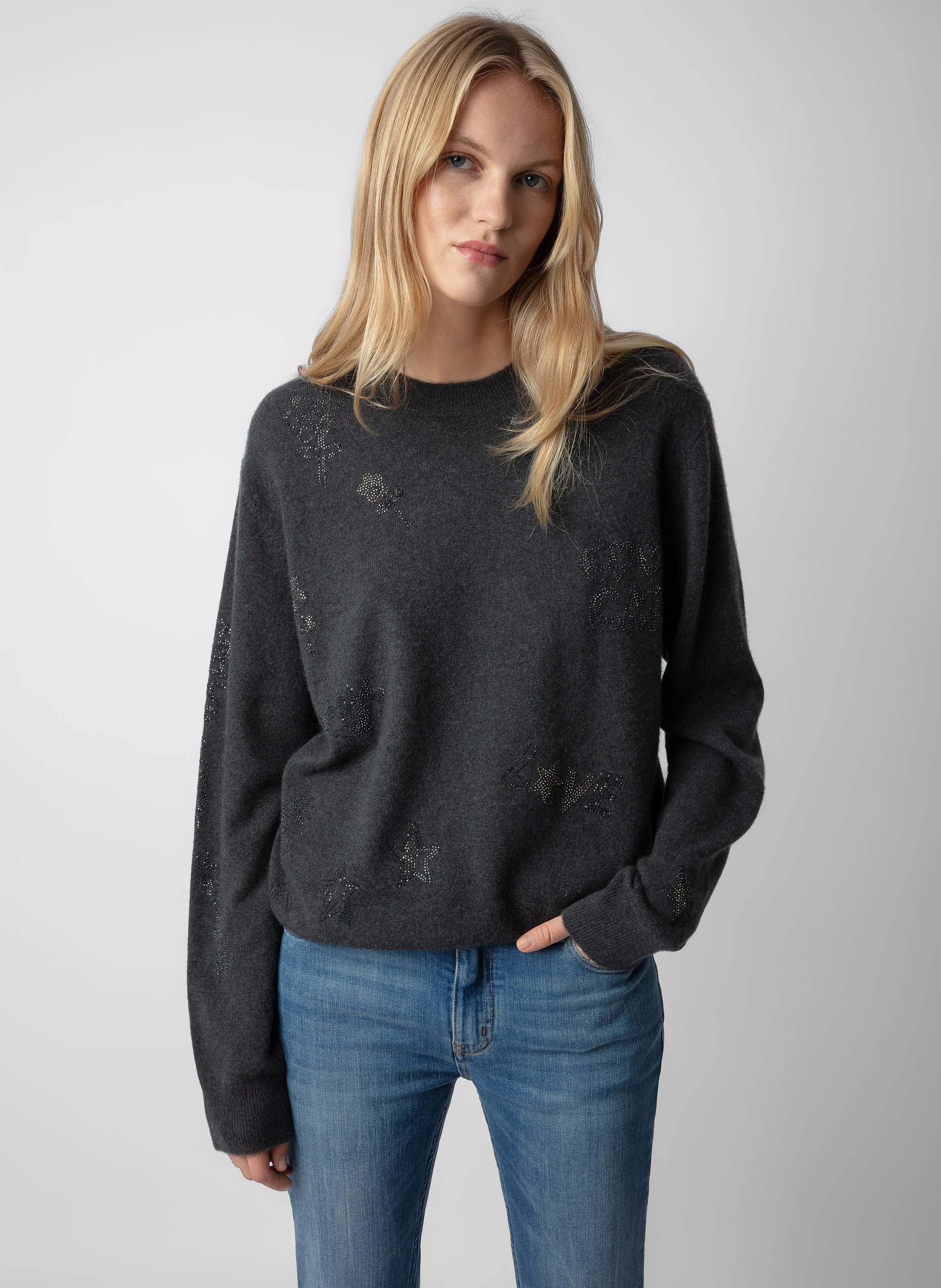 PRAVIS - Pull col rond en cachemire | Gris