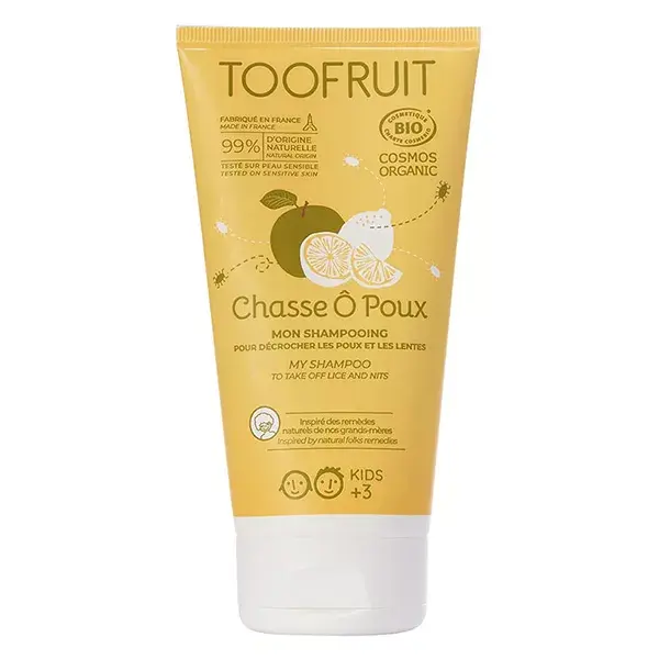 Shampoo infantil Toofruit para eliminação de piolhos, maçã e limão orgânicos, 150ml