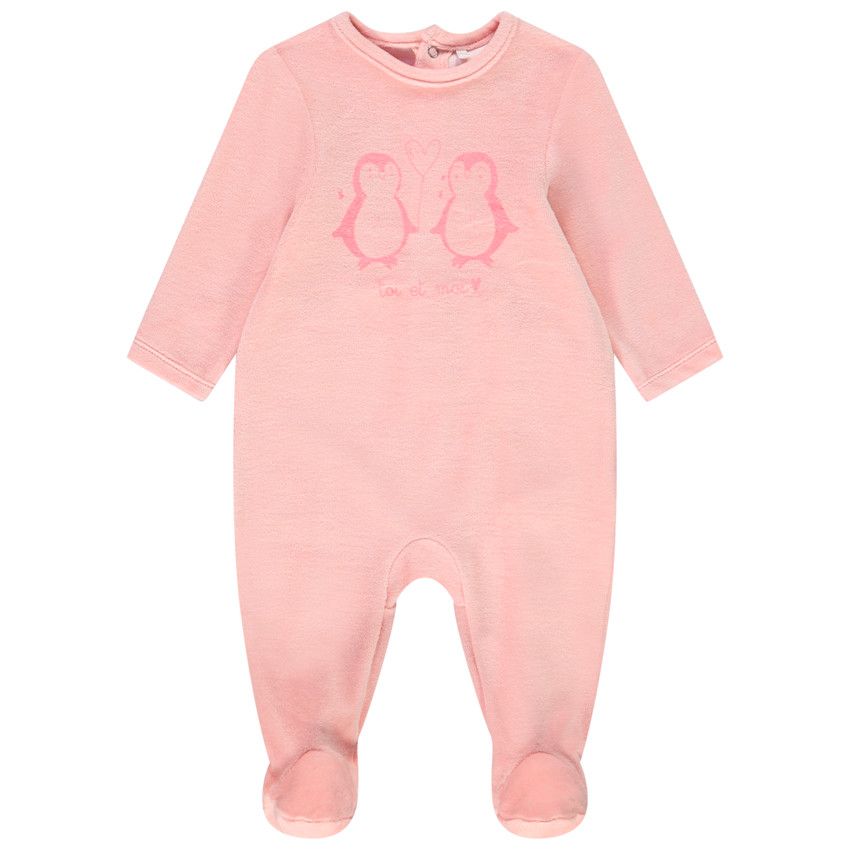 Dors-bien en velours avec visuel printé pour bébé fille - Rose