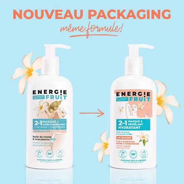 Máscara capilar 2 em 1 Energie Fruit para cabelos danificados com Monoi e óleo de macadâmia orgânico 300ml
