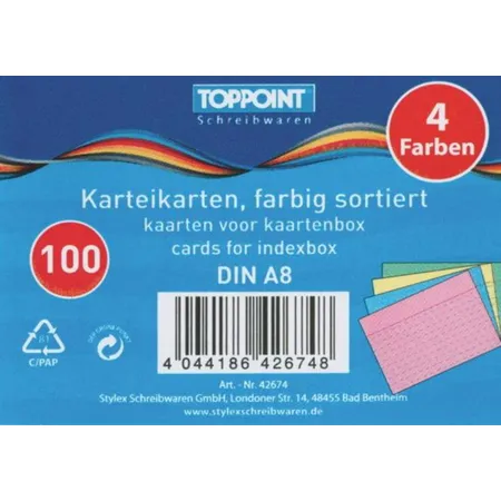 Stylex Karteikarten DIN A8, 1000 Stück (10x 100)liniert 52x74 farbig