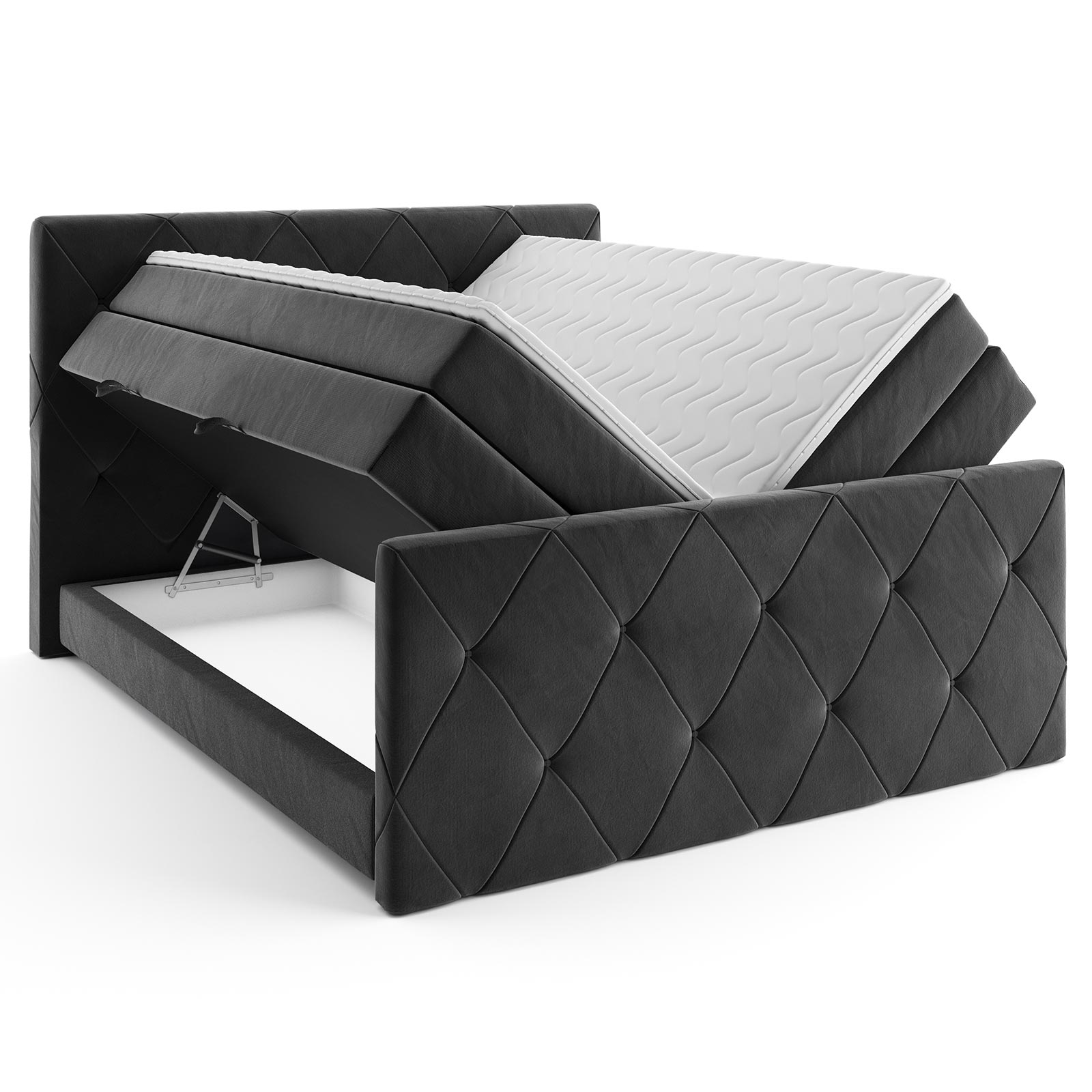 Boxspringbett - schwarz - H3 - mit Bettkasten - 140x200 cm