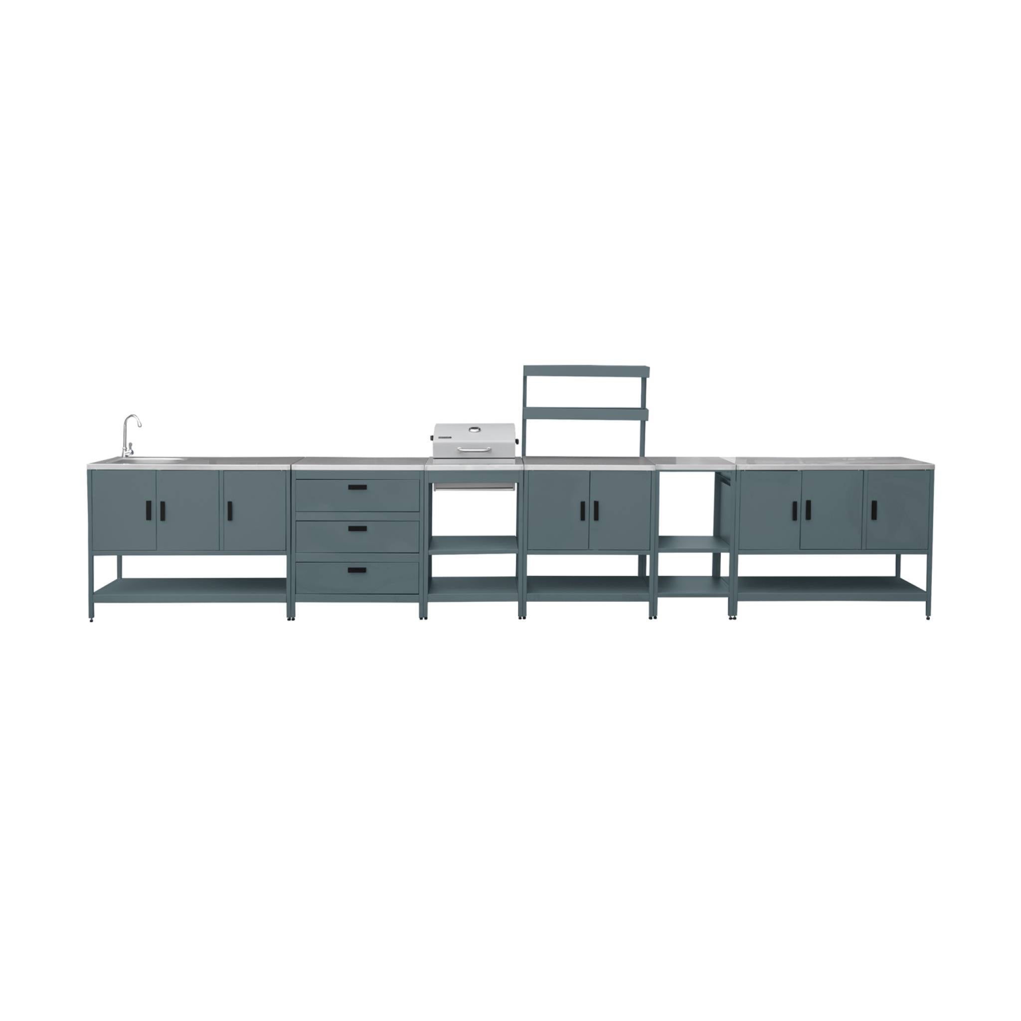 sweeek - Buitenkeuken 6 modules incl. houtskoolbarbecue staal