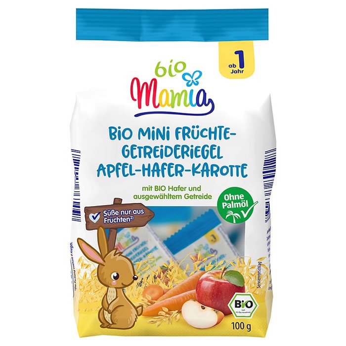 MAMIA BIO Bio-Mini Früchteriegel 100 g, Hafer-Karotte