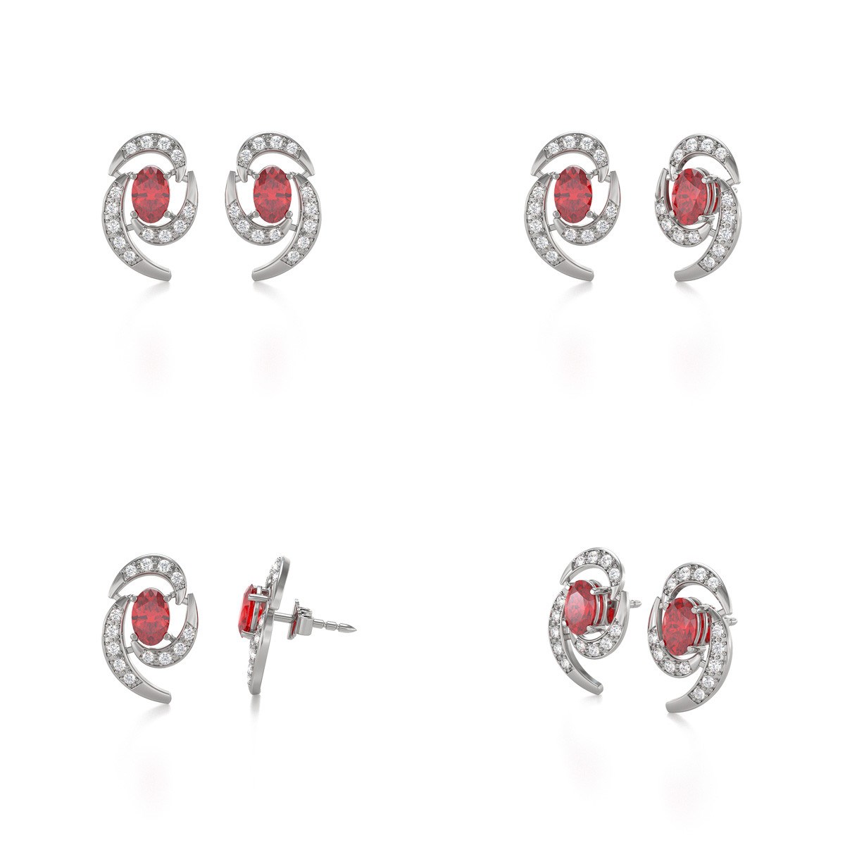 Boucles d'oreilles ADEN Or 585 Blanc et Rubis 2.6grs