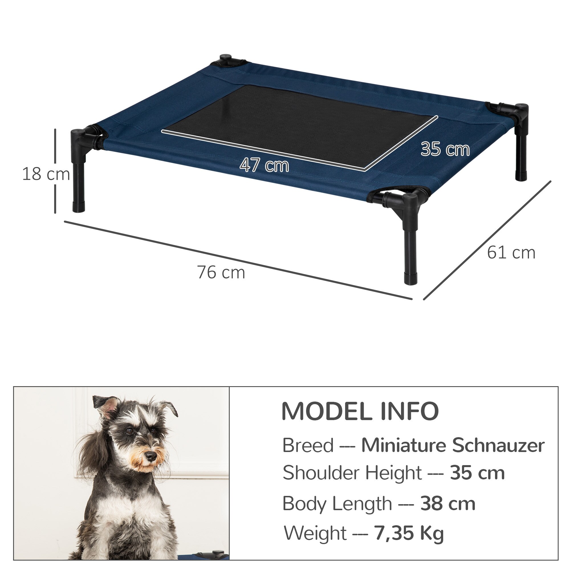 PawHut Hundebett erhöht und leicht zu reinigen blau 76,2L x 61B x 18H cm