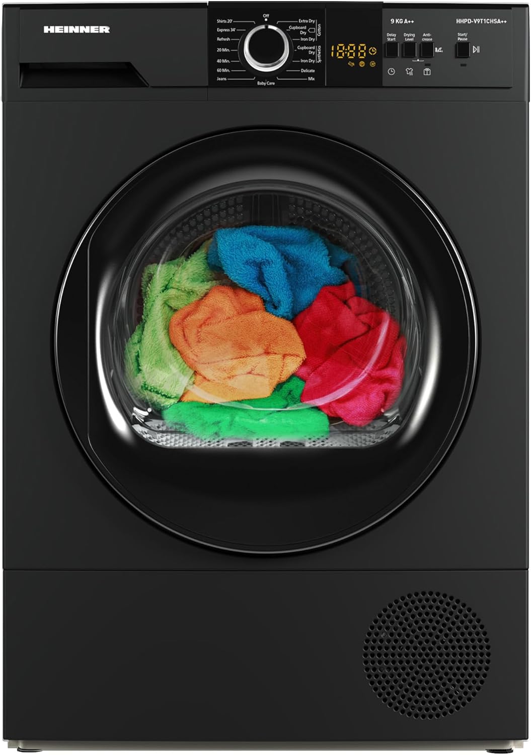 HHPD‑V9T1CHA++ – Warmtepompdroger 9kg, Energieklasse A++, 15 programma's, LED-display – Stil & energiezuinig – 5 jaar garantie (Anthrazit, 9 KG)