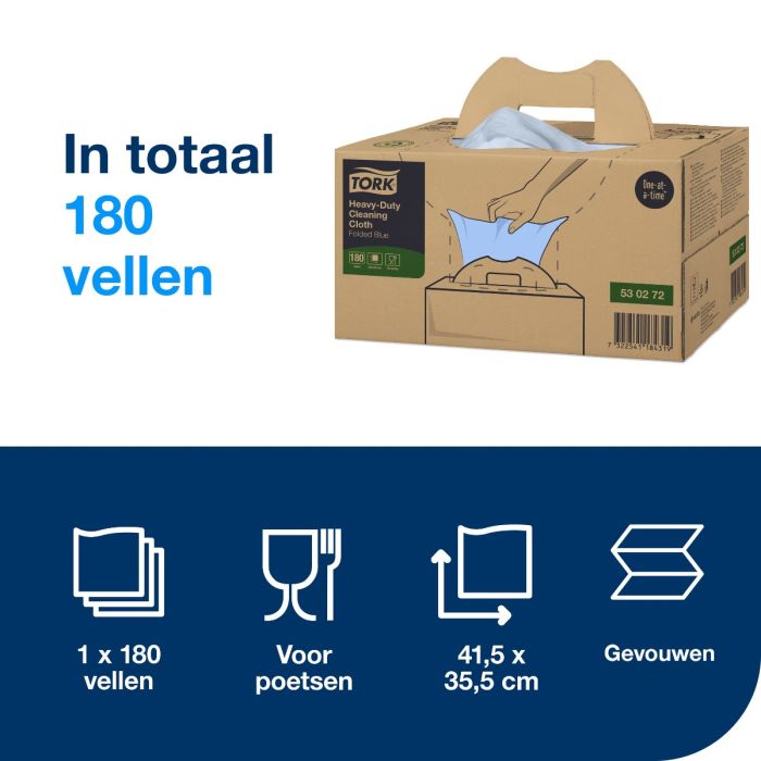 Tork 530272 Premium 530 werkdoek 1-lgs blauw 43x39 doos à 180 vel handybox (530272)