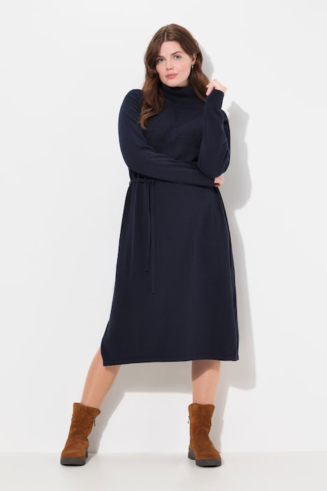 Strickkleid, Zopfmuster, Rollkragen, Langarm, Biobaumwolle