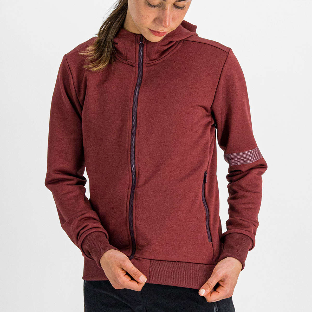 Sportful Giara Hoodie Fietsshirt Lange Mouwen Donkerrood Dames