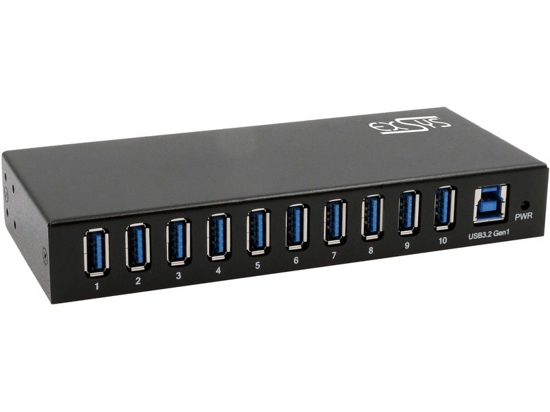 Exsys USB-Hub EX-11290HMS 10-Port USB 3.2 Gen 1 Metall HUB für Tisch, Wand und DIN-Rail, 15KV ESD Schutz