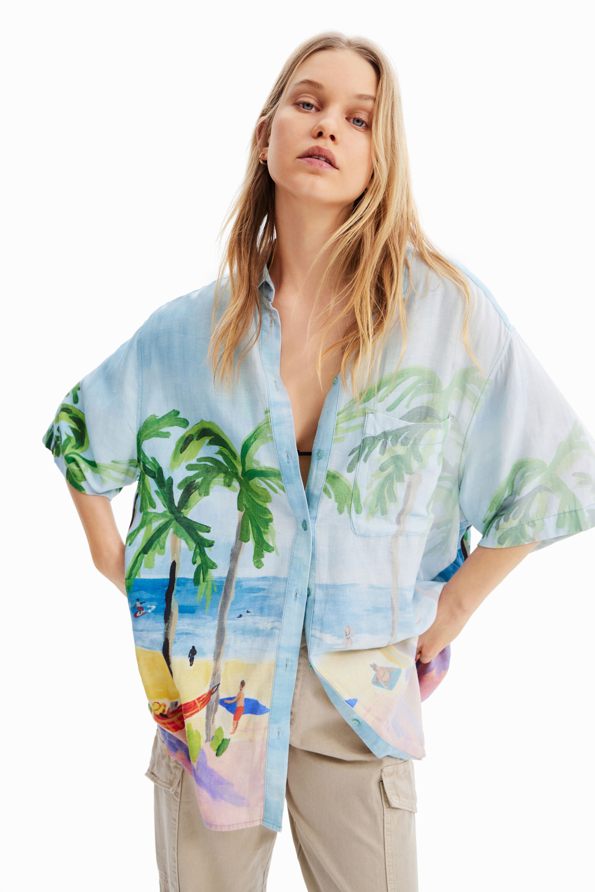 Chemise oversize tropicale lin